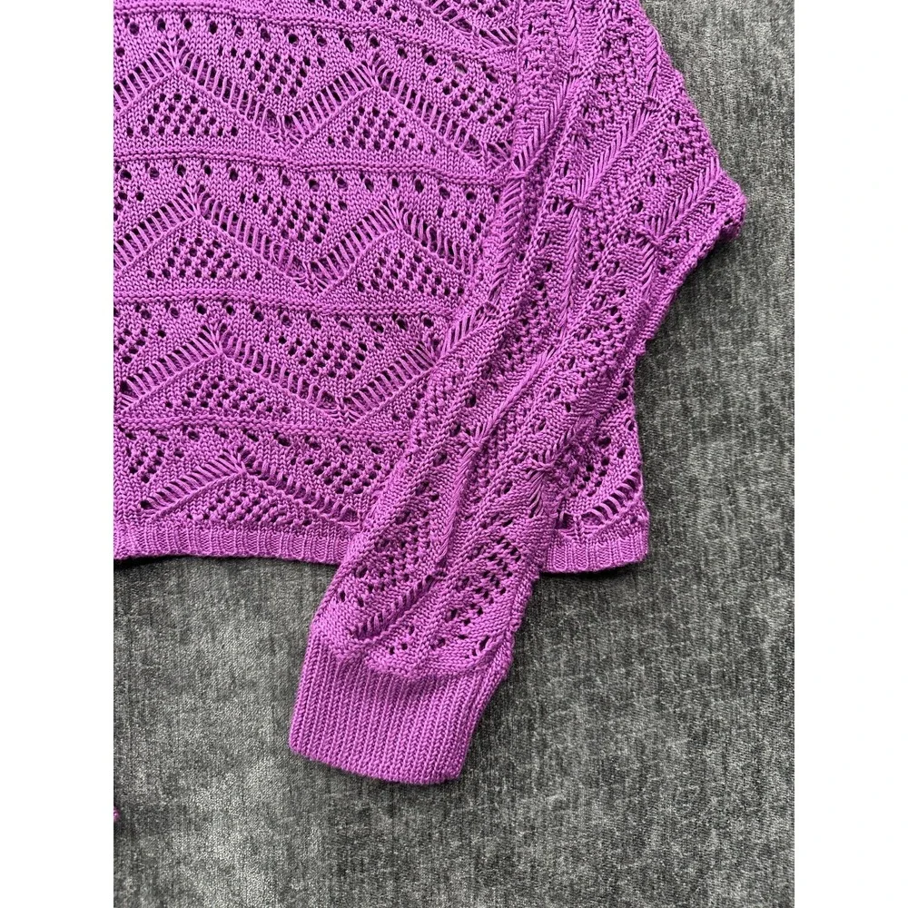 Allen B by Allen Schwartz Sweater Womens XL Pink Crochet Chunky Knit Scoop‎ Neck